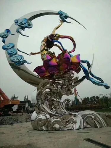 嫦娥奔月雕塑,电镀烤漆工艺,不锈钢神话人物雕塑摆件 嫦娥奔月雕塑,电镀烤漆工艺,不锈钢神话人物雕塑摆件